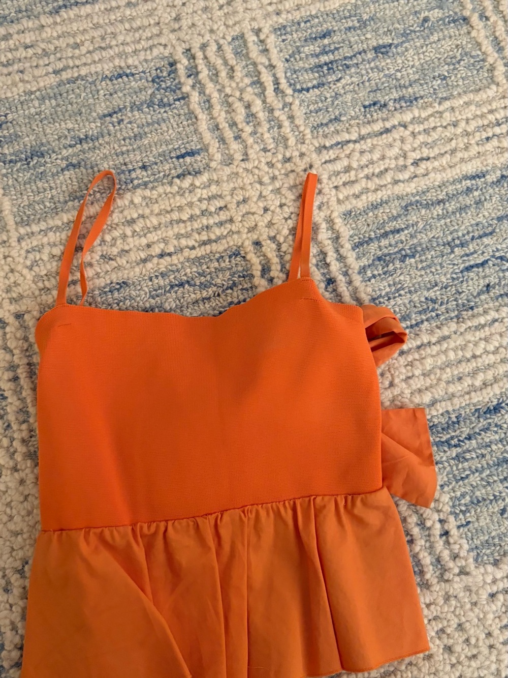 zara Bright Orange Spaghetti Strap Peplum Top size small, a little stain on bow